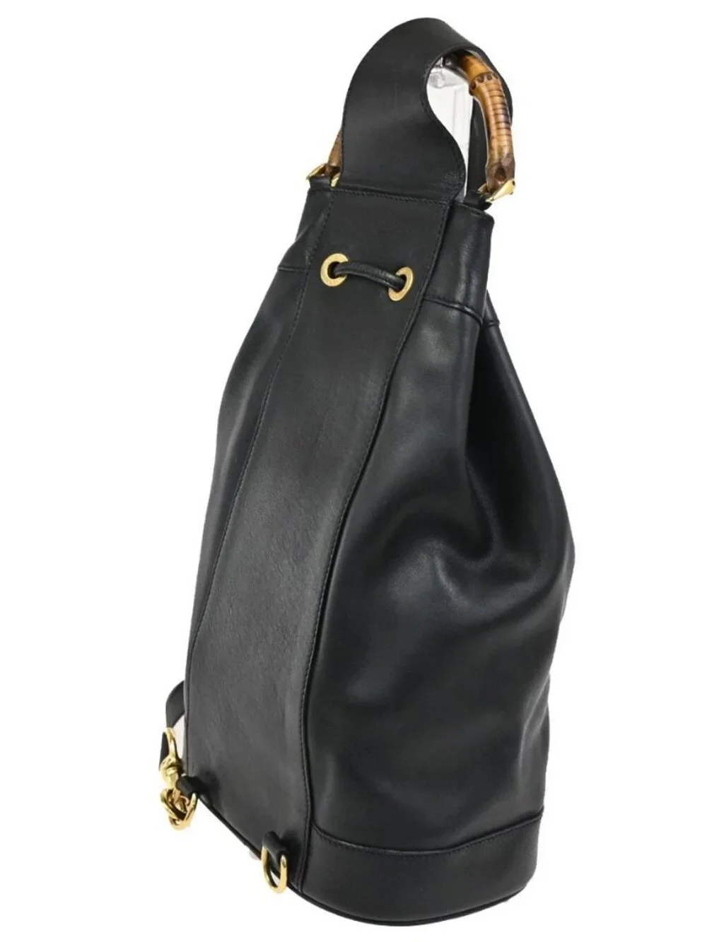 GUCCI Bamboo Drawstring One Shoulder Back Pack Bag Leather BK GHW 88TA580